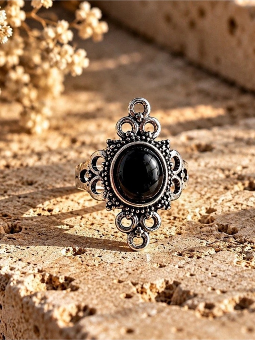 Black Oval Stone Statement Ring